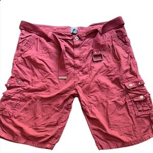 🔴 Kilburne & Finch 100% Cotton Burgundy Men's Belted Cargo Shorts Size 48W/46